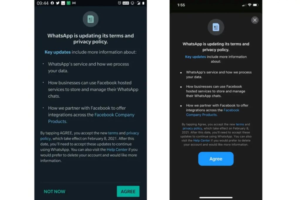 WhatsApp notification informing Android and iPhone users about its updated privacy policy - Whatsapp Privacy Policy Update